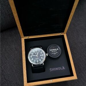 Shinola Black Leather Strap Mens Watch
